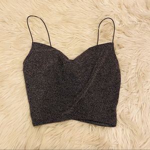 NWT Silver Glitter Cowl Neck Cami Crop Top